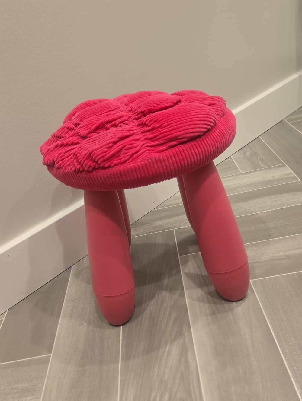 IKEA Pink Corduroy Tufted Round Accent Stool